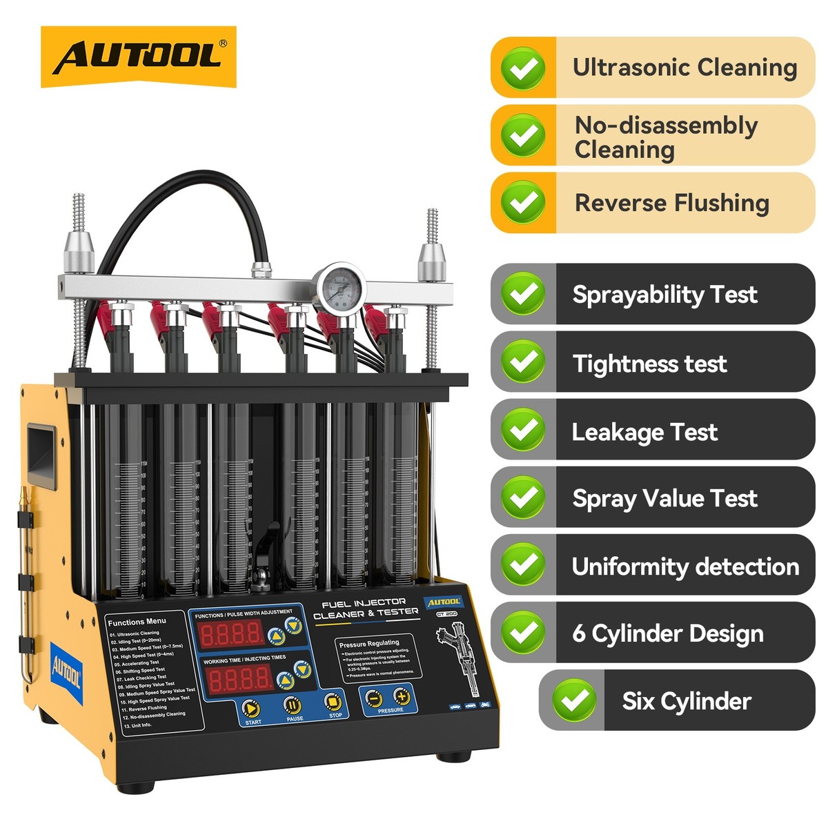 AUTOOL Ultrasonic Fuel Injector Cleaner Tester and Petrol injector Cleaning machine